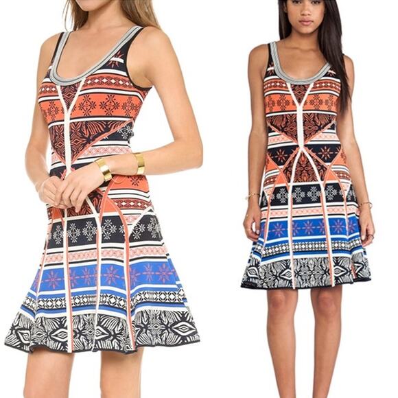 Diane Von Furstenberg Ilsa Sleeveless Fit and Flare Knit Dress Mini Geo Print - Picture 1 of 16